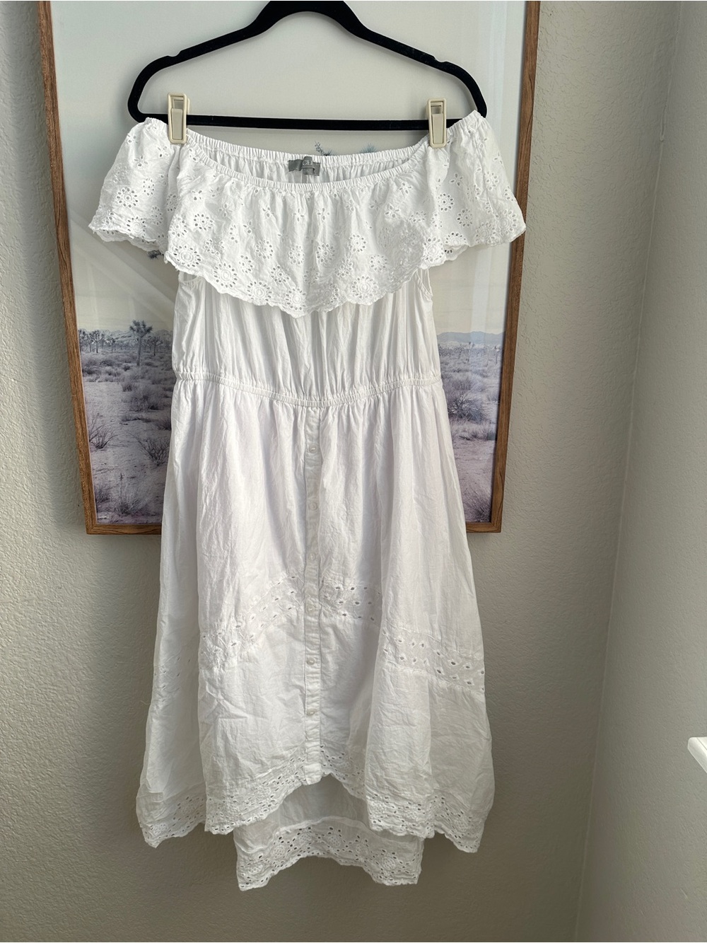 J Gee White Eyelet Off Shoulder Dress Size L